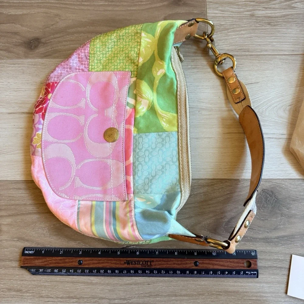 COACH Patchwork Multicolor Hobo Bag Y2K 374 Cotton Shoulder Bag Vintage Style